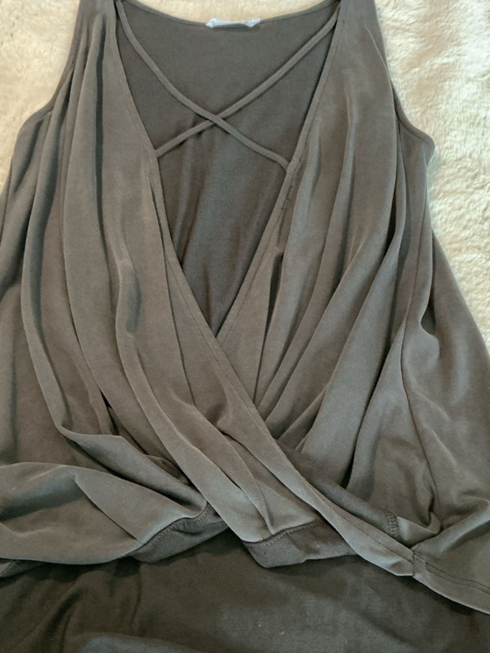 Lush Dark Gray Draped Surplice Cami with Crisscross Straps